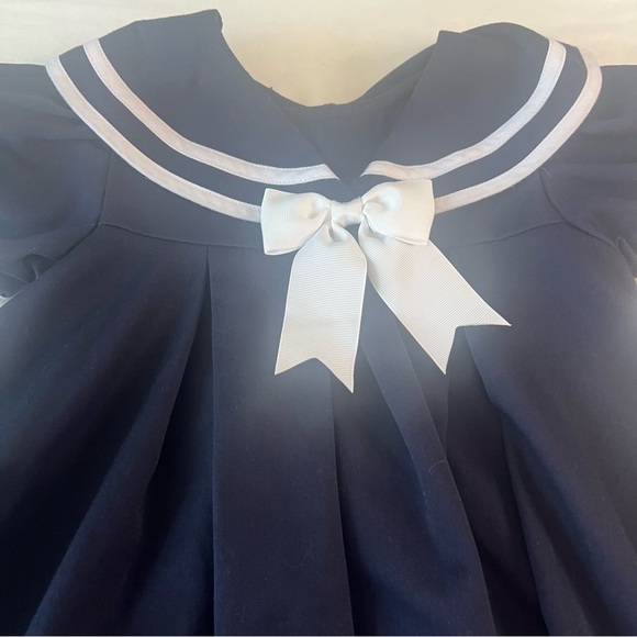 Navy Blue Sailor Dress with White Trim size 4T - Picture 2 of 5